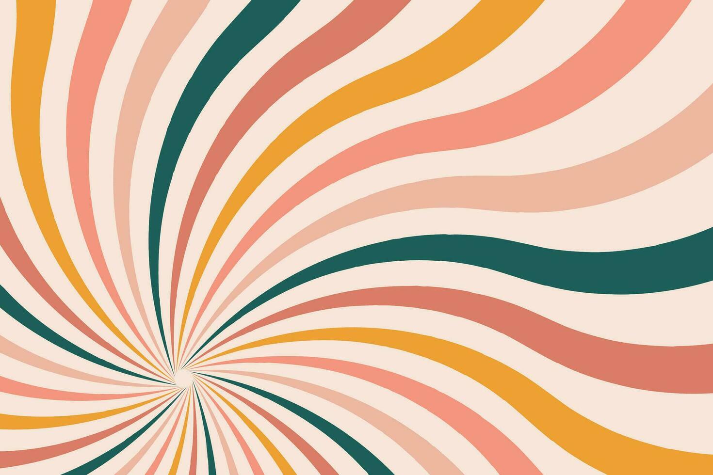 Groovy abstract rainbow swirl background. Retro 1960s and 1970s vector design style. Sun and rainbow swirl pattern,   textured wavy shapes design, banner, vintage poster vibes, Funky ray elements.