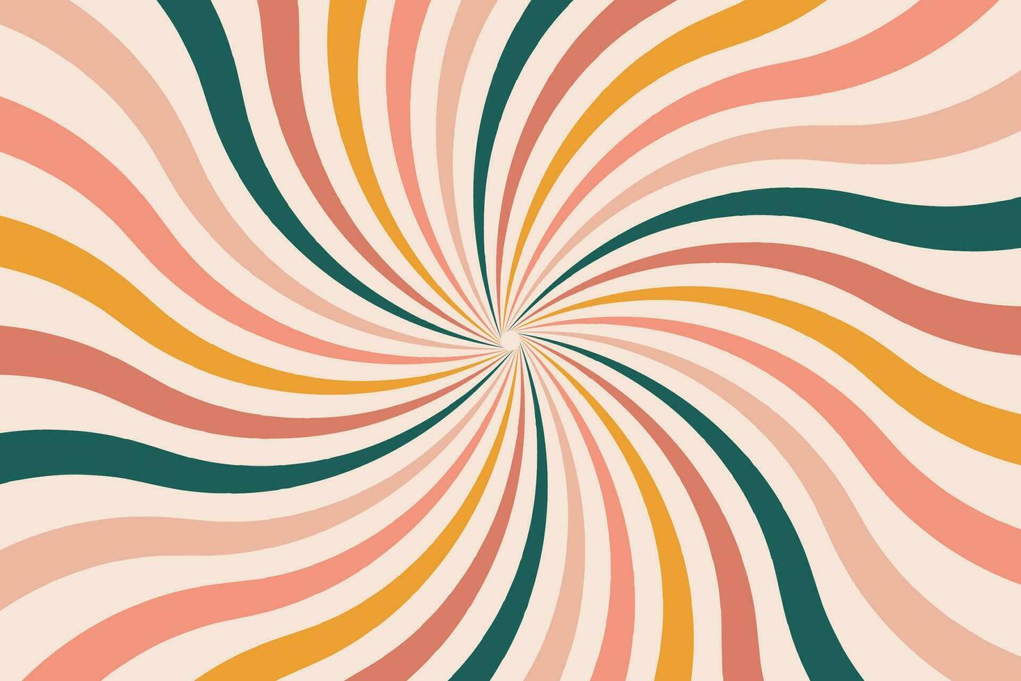 Groovy abstract rainbow swirl background. Retro 1960s and 1970s vector design style. Sun and rainbow swirl pattern,   textured wavy shapes design, banner, vintage poster vibes, Funky ray elements.