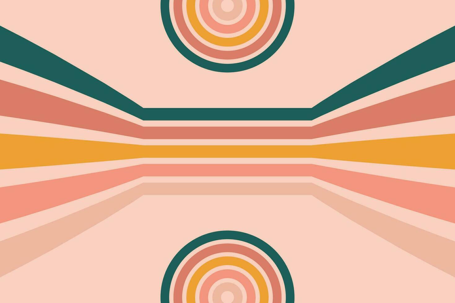 Groovy abstract rainbow swirl background. Retro 1960s and 1970s vector design style. Sun and rainbow swirl pattern,   textured wavy shapes design, banner, vintage poster vibes, Funky ray elements.