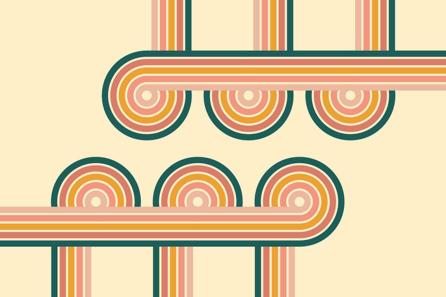 Groovy abstract rainbow swirl background. Retro 1960s and 1970s vector design style. Sun and rainbow swirl pattern,   textured wavy shapes design, banner, vintage poster vibes, Funky ray elements.