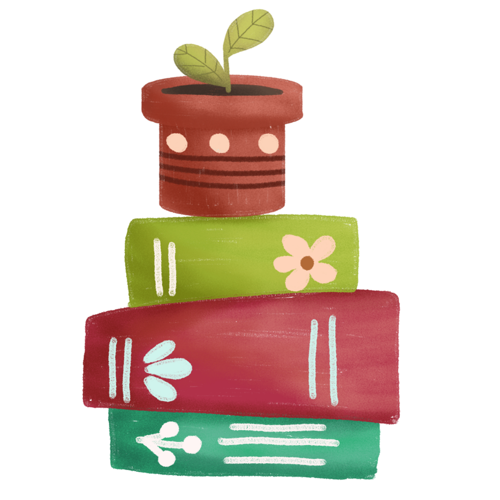 a stack of books with a plant on top png