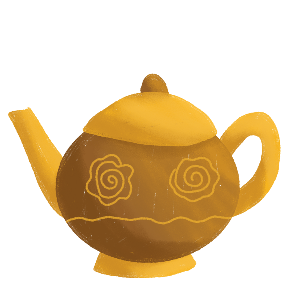 a brown tea kettle with a handle on it png