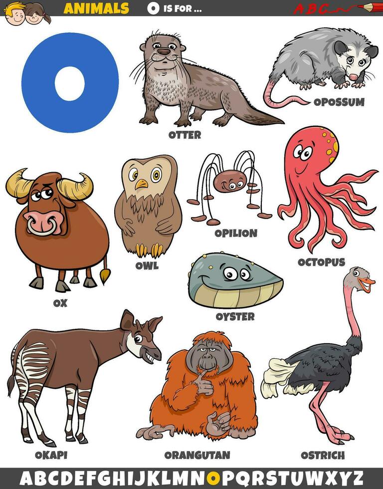 dibujos animados animal caracteres para letra o educativo conjunto vector