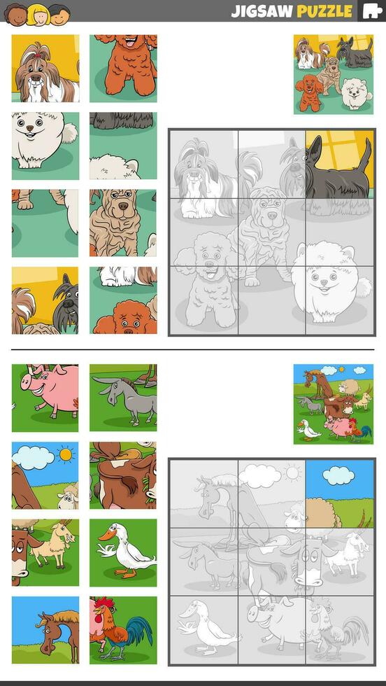 jigsaw puzzle activities set with animal characters vector