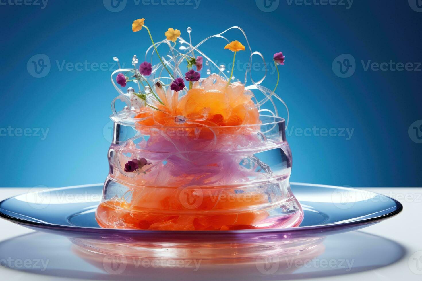 Molecular gastronomy dish artistically plated isolated on a vibrant gradient background photo