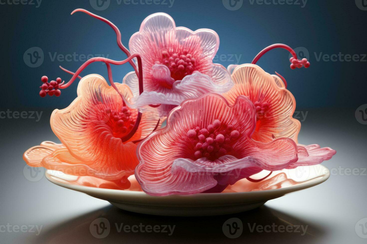 3D printed edible shapes enhancing a dish isolated on a gradient background photo