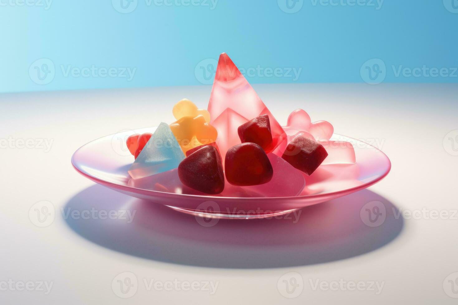 3D printed edible shapes enhancing a dish isolated on a gradient background photo