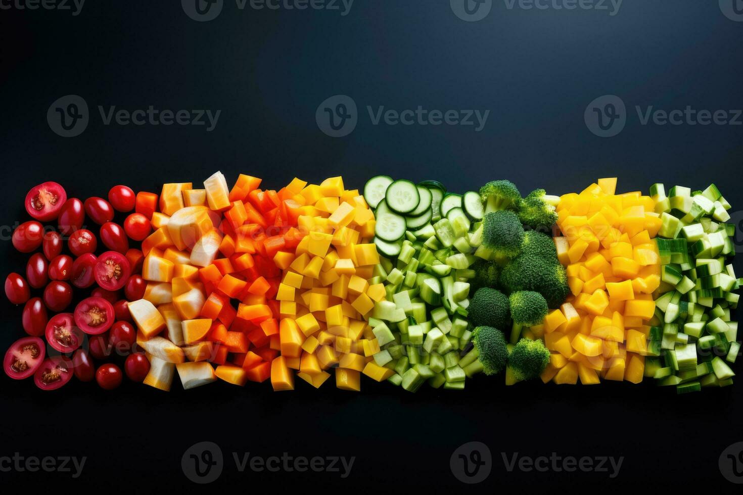 Precision cut vegetables for nitro cooking isolated on a gradient background photo