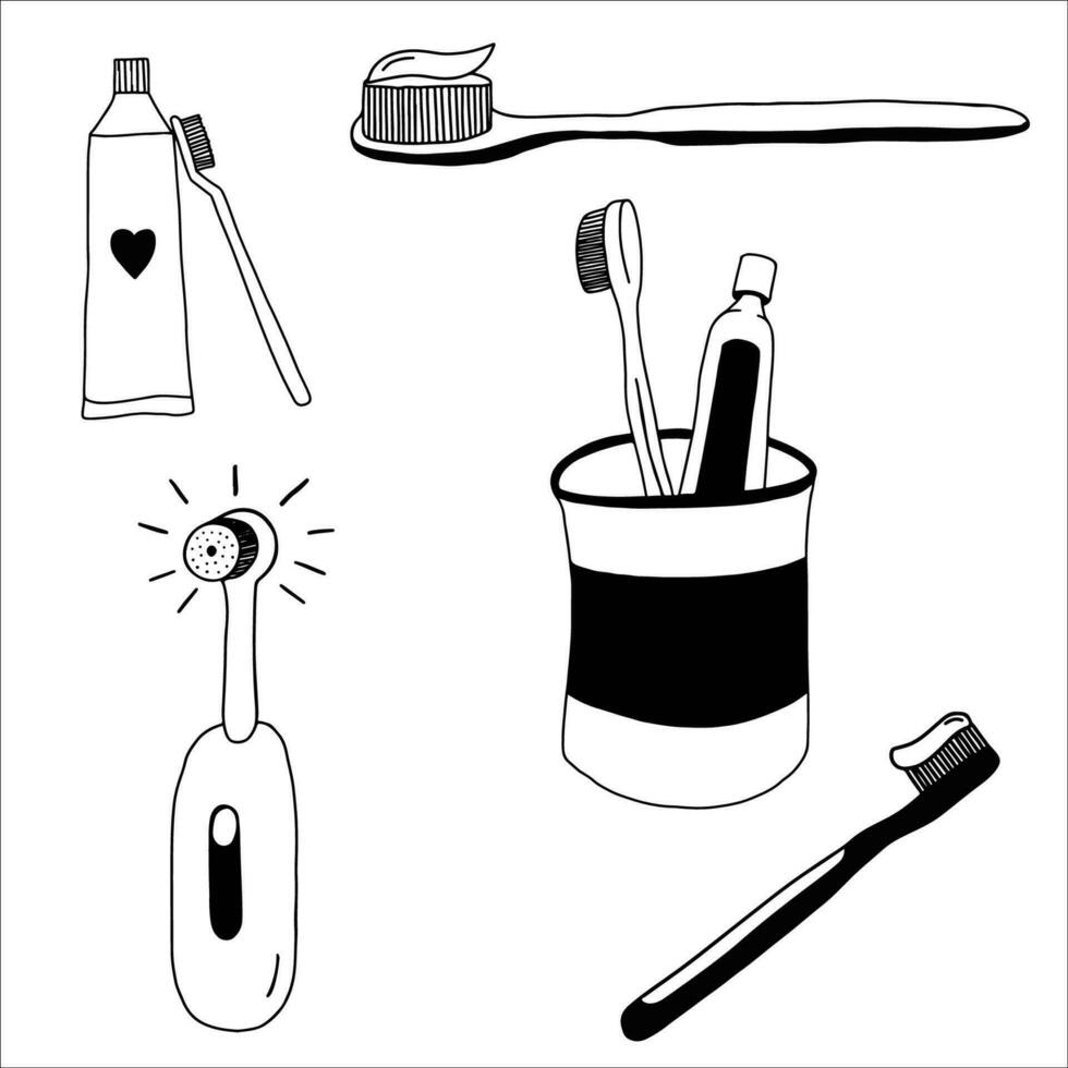 Set of toothbrushes. Doodle vector