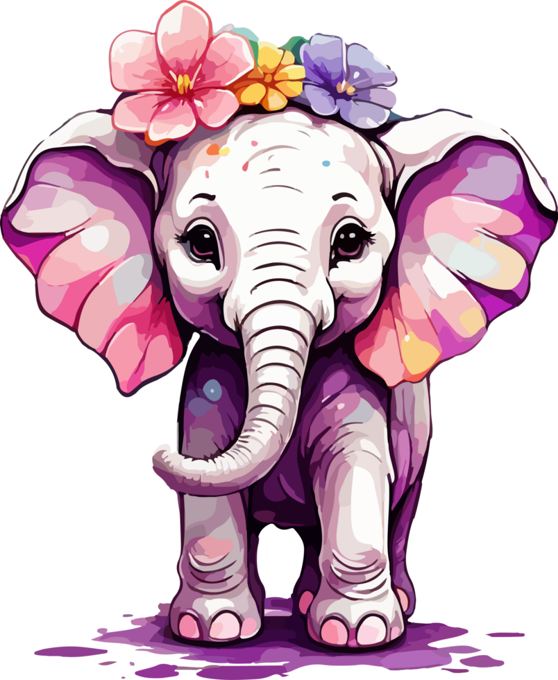 Cute Baby Elephant with Flower Spread Illustration AI Generative png
