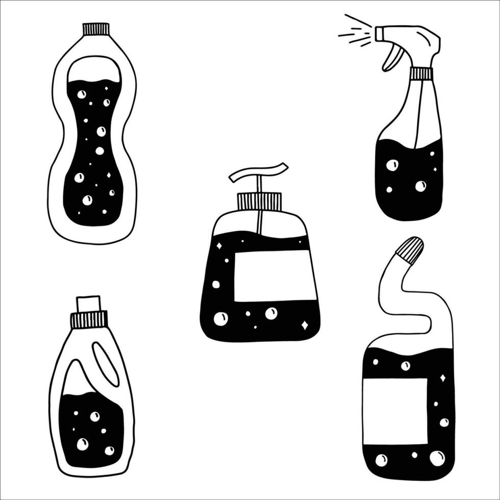 Set of detergents. Doodle vector