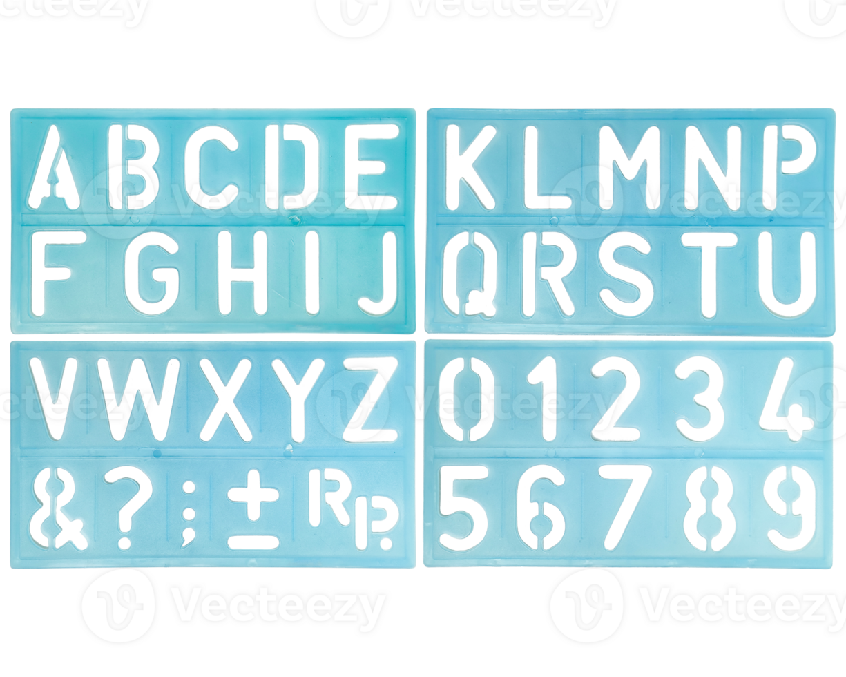four blue alphabet rulers of different sizes, from small to large png