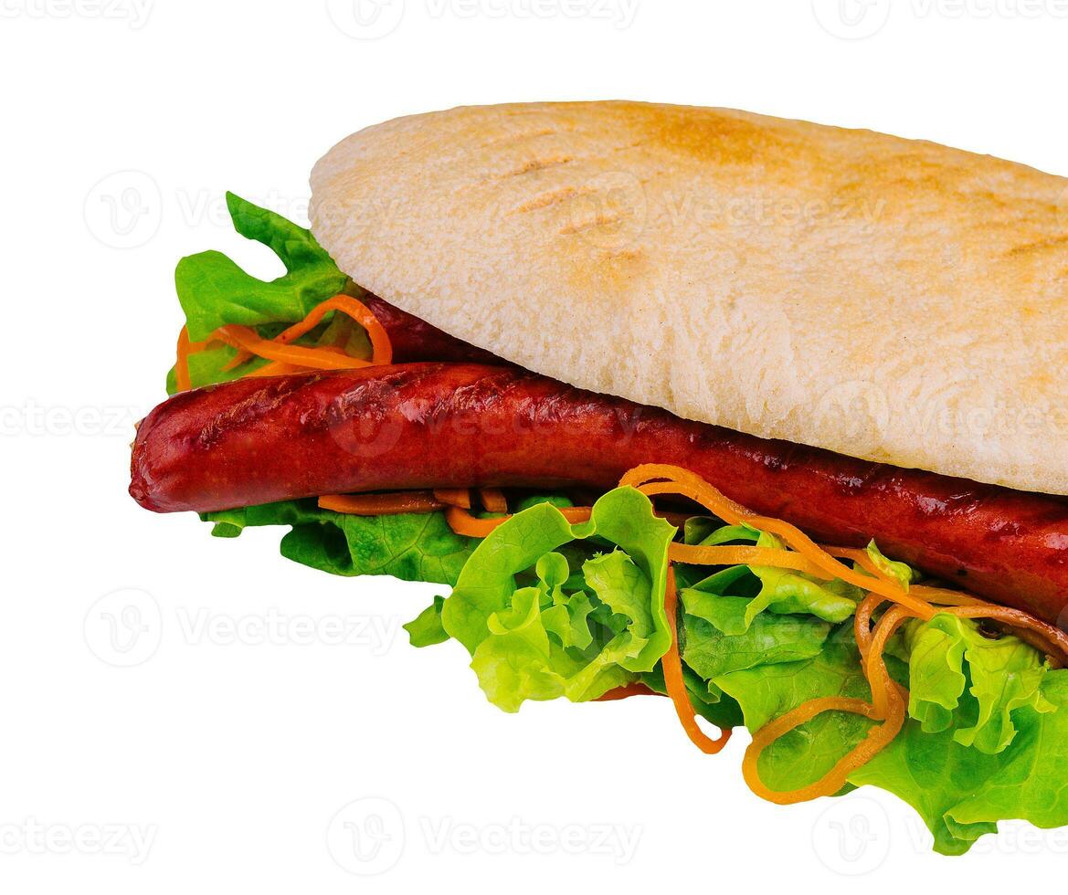 Hot dog - sandwich with sausage in pita photo