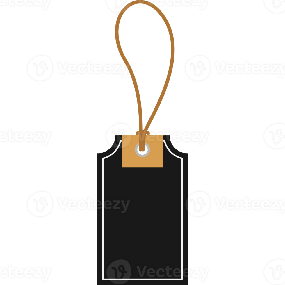 Isolated Empty Black Price Tag Hanging Label PNG