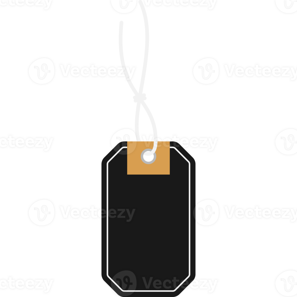 Isolated Empty Black Price Tag Hanging Label PNG