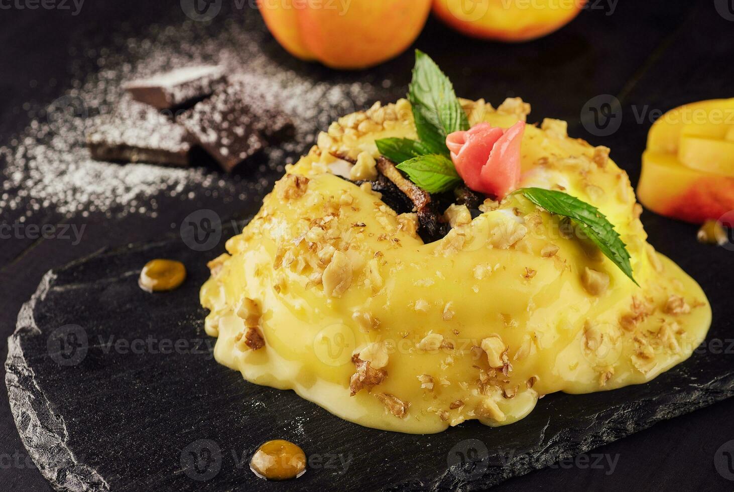 Ice cream with yellow lemon glaze photo