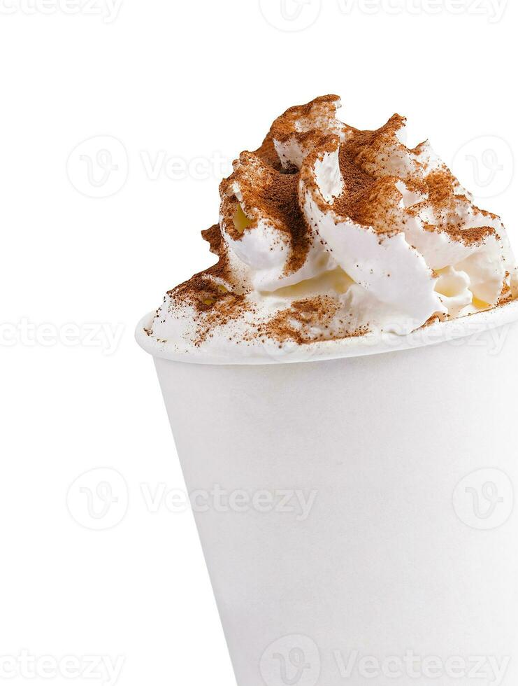 Latte coffee with whipped cream isolated photo