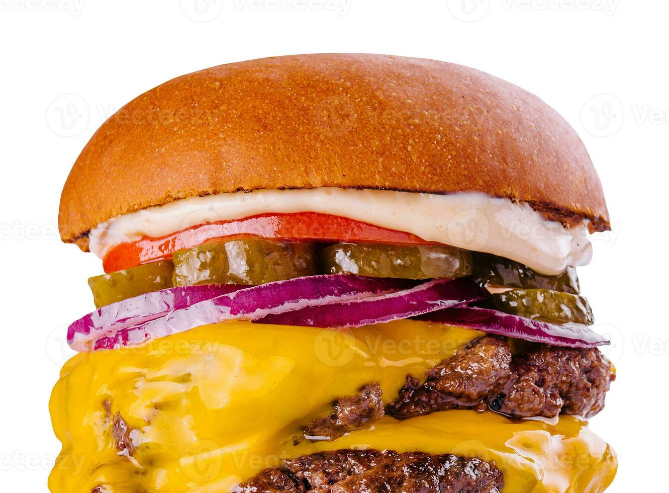 Large cheeseburger with two beef patties grilled photo