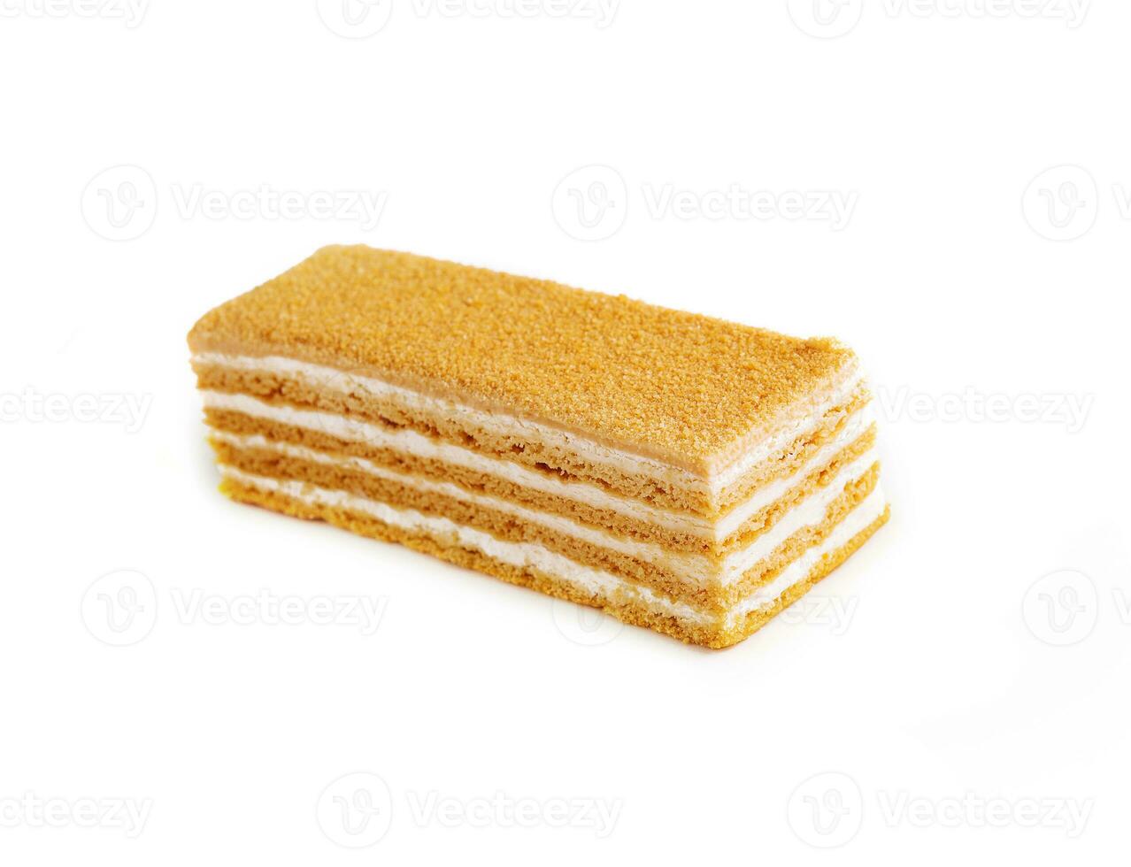 Napoleon slice cake of puff pastry with cream photo