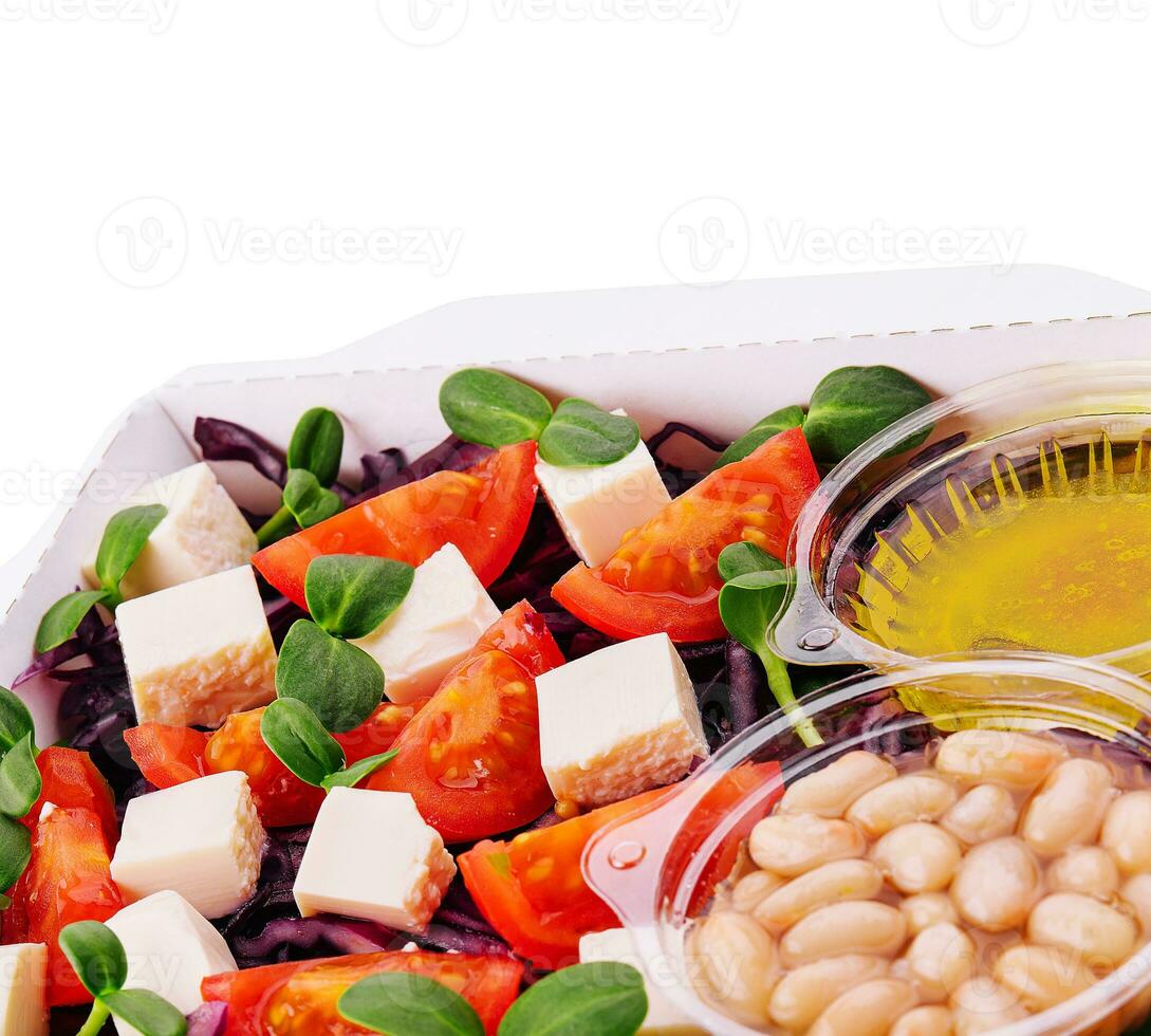 bean, tomato, cucumber, red cabbage and honey photo
