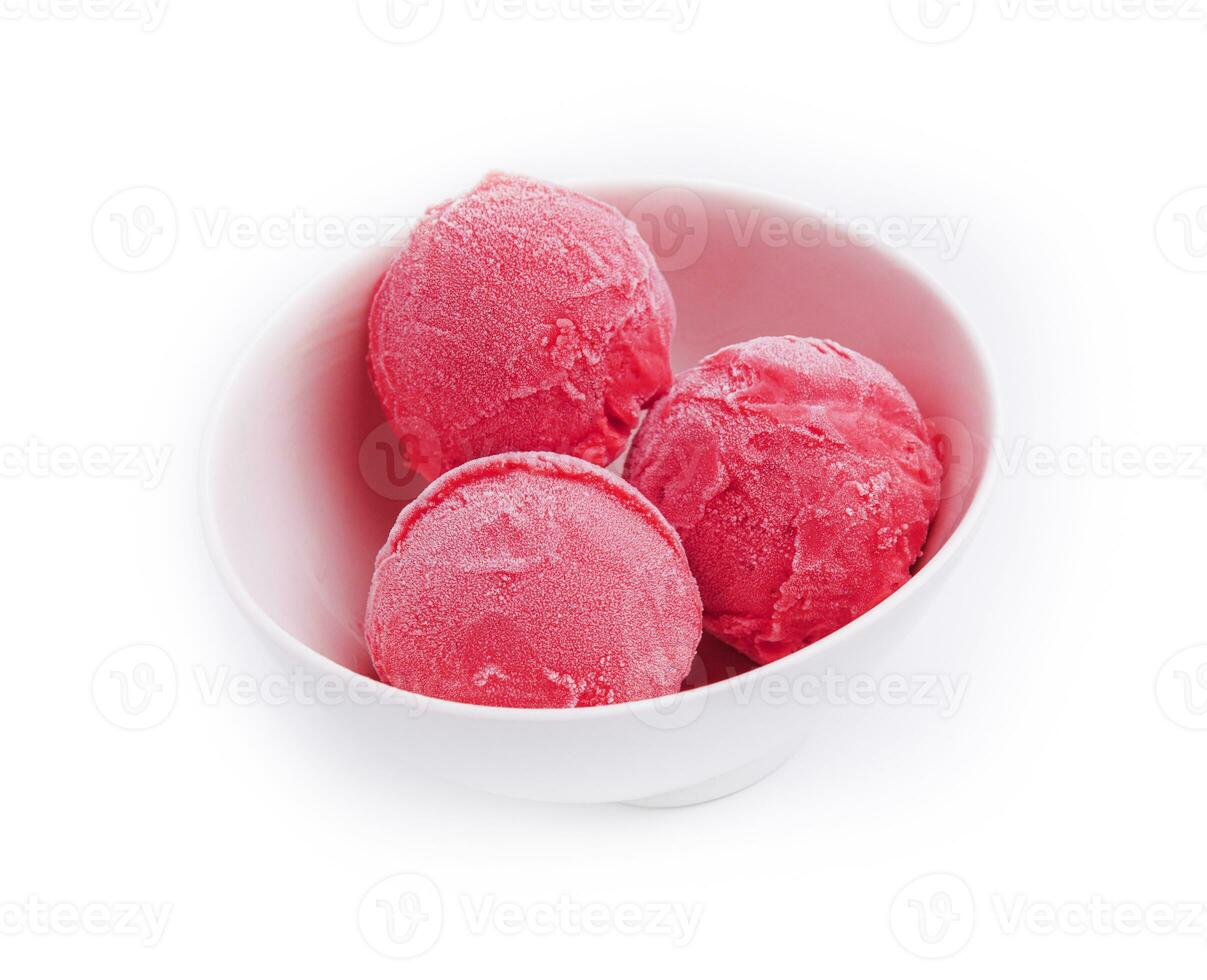 Scoops of Homemade raspberries ice cream photo