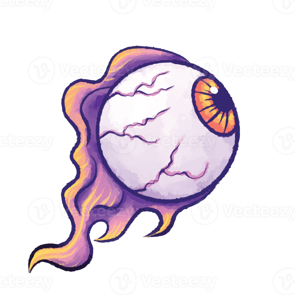 Halloween Spooky Whimsical Style Fire Eyeball for Creepy Fun png