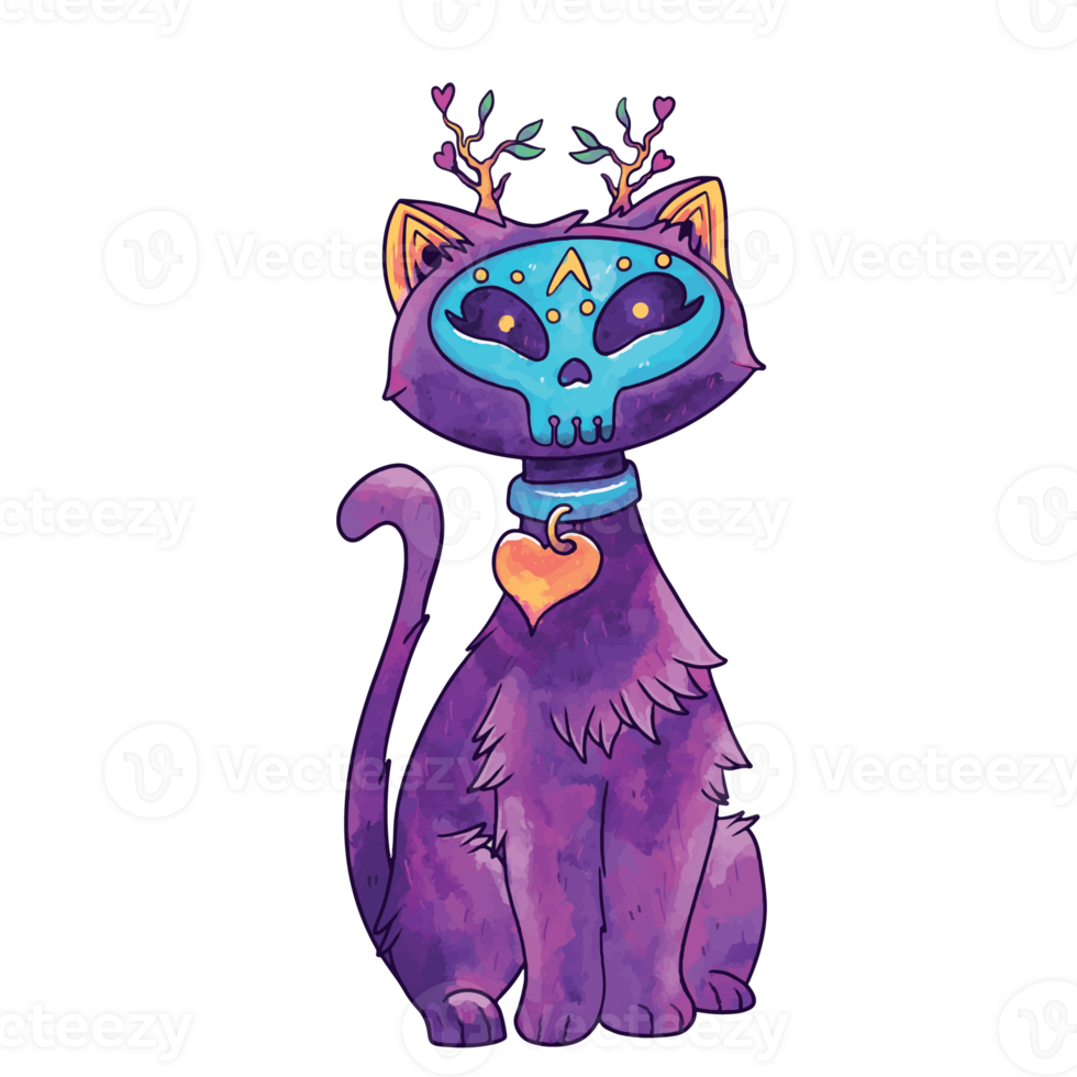 Magic Cat with Skull Mask - Spooky Whimsical Halloween Pet png