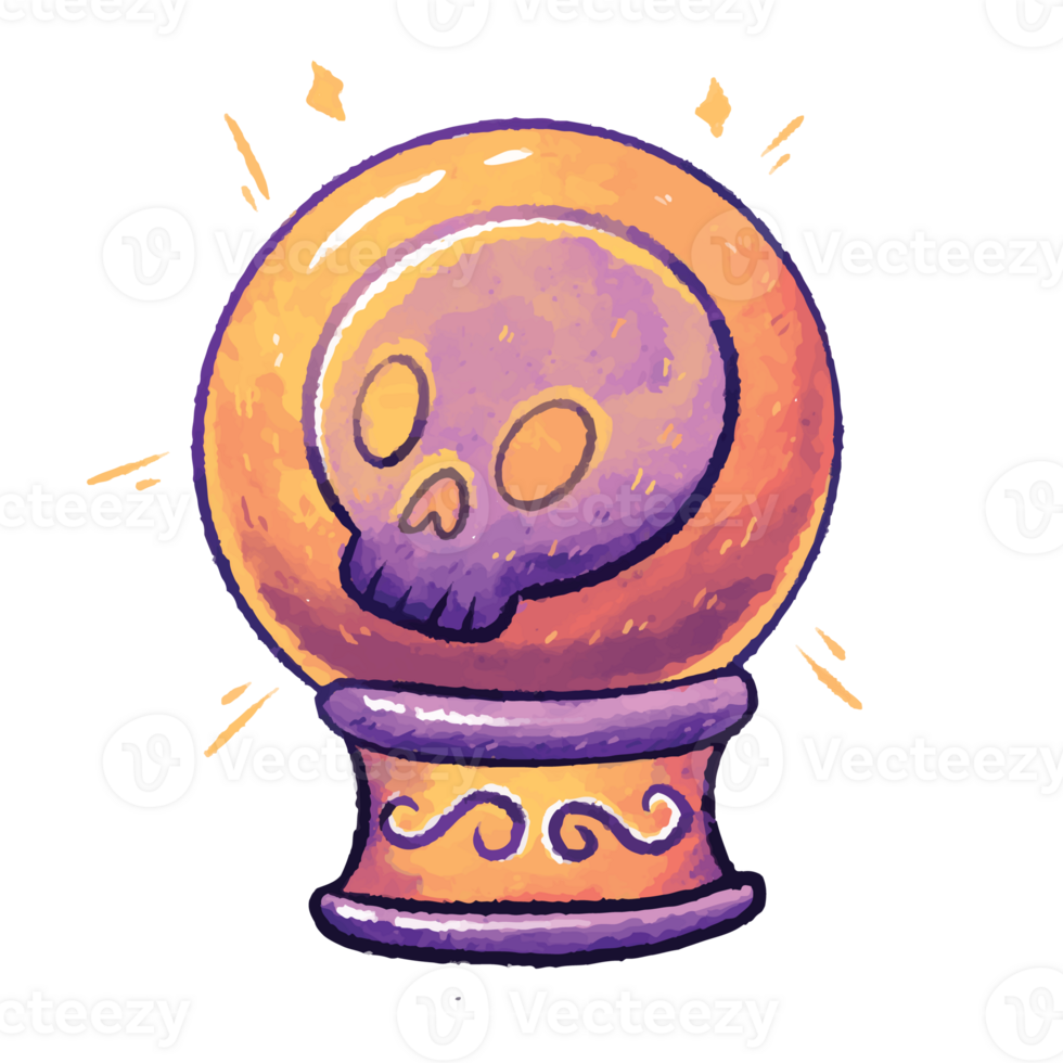 Skull on Crystal Magic Ball Spooky Halloween Divination png