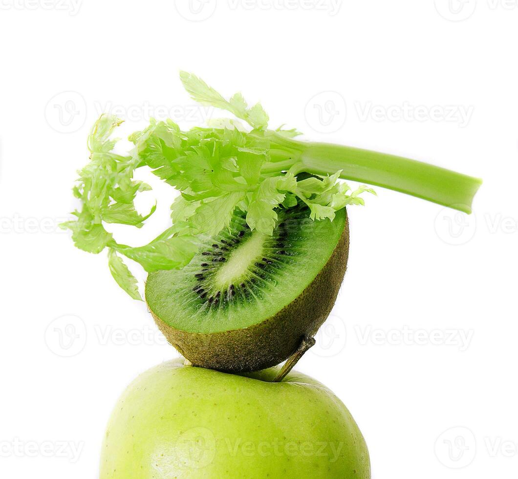 celery, kiwi with apple close up photo