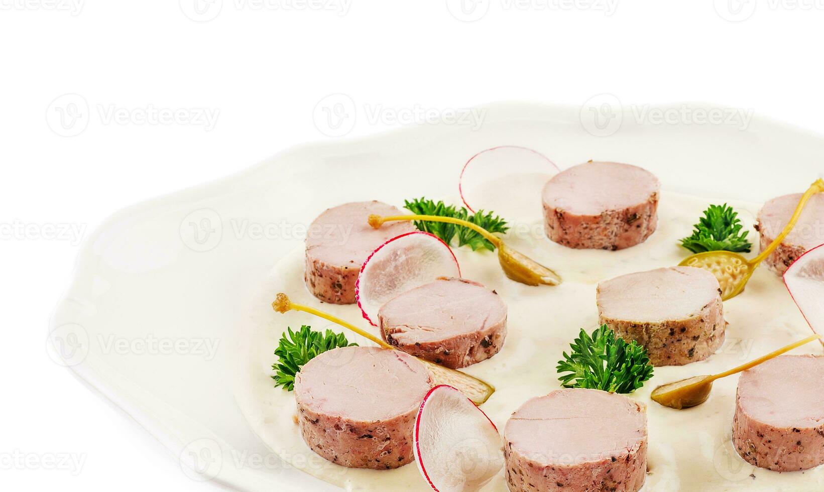 Salad with cream sauce and beef tongue photo