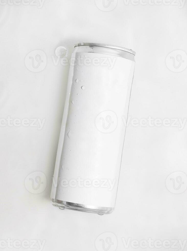 Wet metal aluminum beverage drink can on top view photo