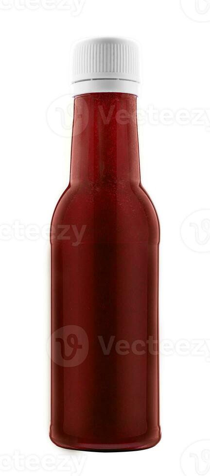 Bottle of healthy red smoothie on white photo