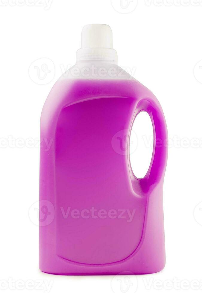 Plastic clean bottle full with pink detergent photo