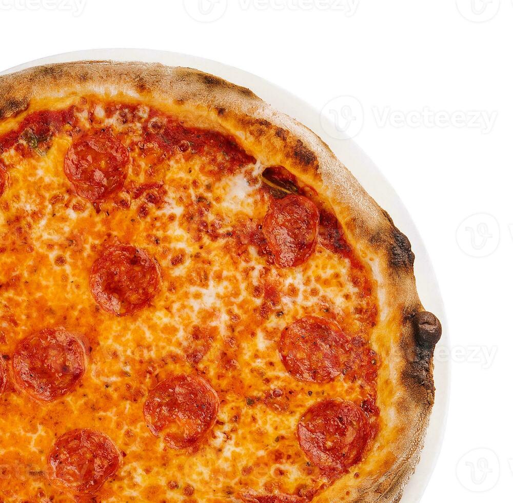 top view of hot pepperoni pizza photo