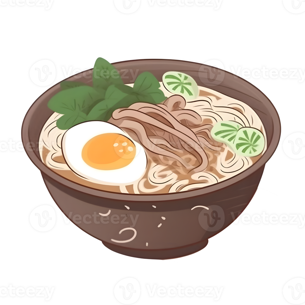 A bowl of illustrated noodle, ai generative png