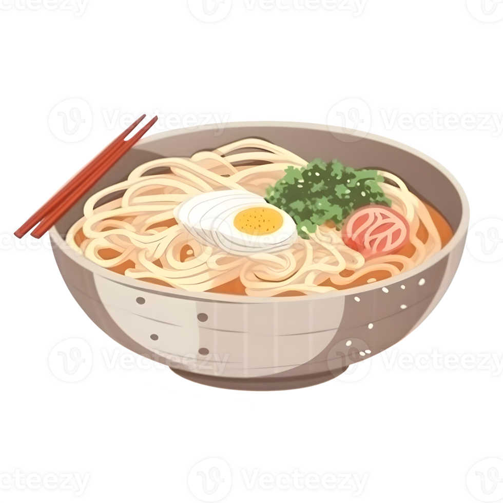 A bowl of illustrated noodle, ai generative png