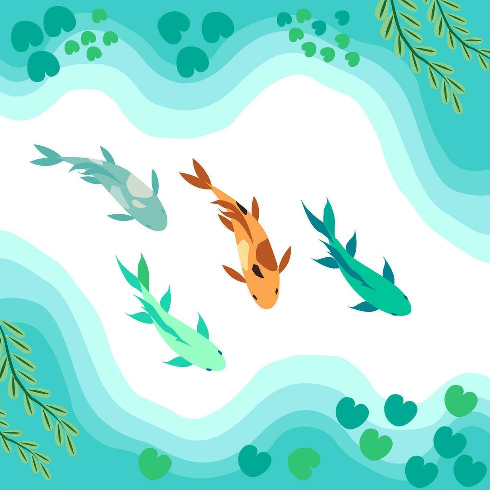 Design Flat Vector Koi Fish in Pond Illustration