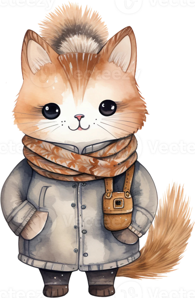 Watercolor anime cats clipart - cute kawaii kittens PNG