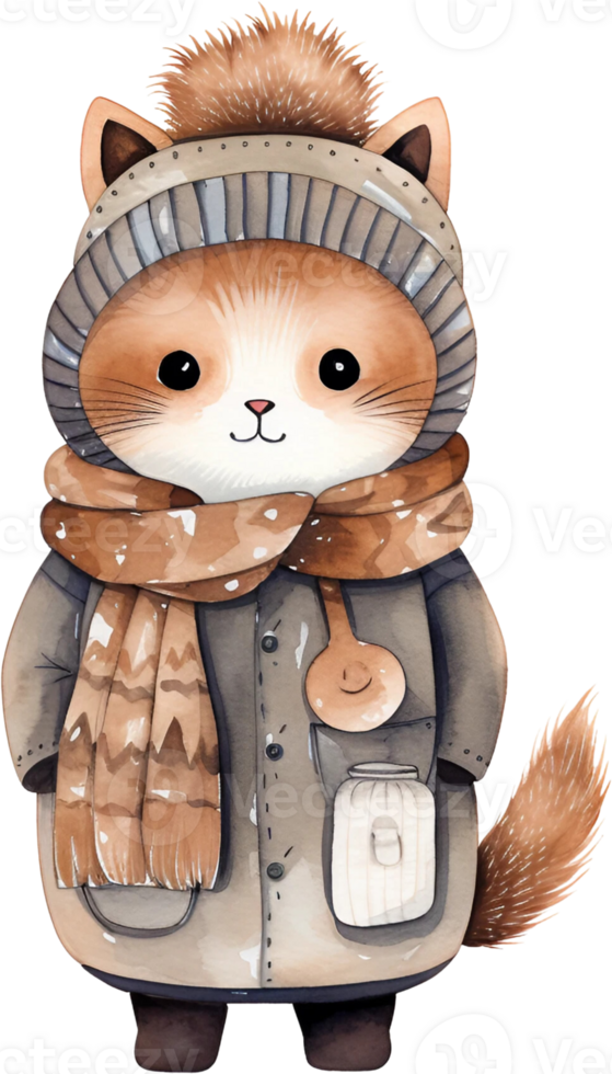 ai gerado aguarela felino inverno país das maravilhas clipart kawaii gato berçário animais gatinho bebê caloroso suéter fofa Miau minimalista Natal cartão poster adesivos planejador png