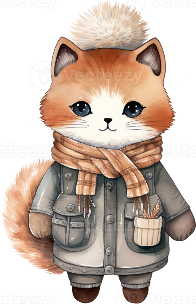 Ai Generated Watercolor Feline Winter Wonderland clipart Kawaii Cat Nursery Animals kitten Baby warm sweater Cute Meow Minimalistic Christmas Card Poster Stickers Planner png