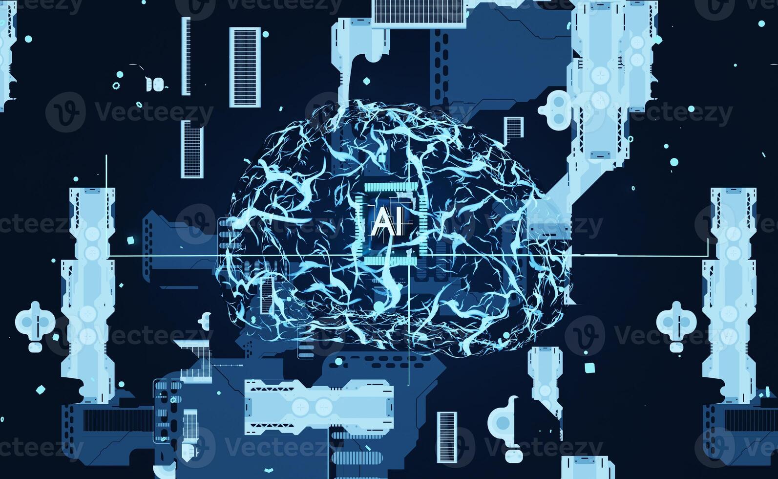 Visualization of neural network structure of algorithms layered to replicate human brain. Deep learning algorithm learning how to better solve task over time, 3D render animation photo