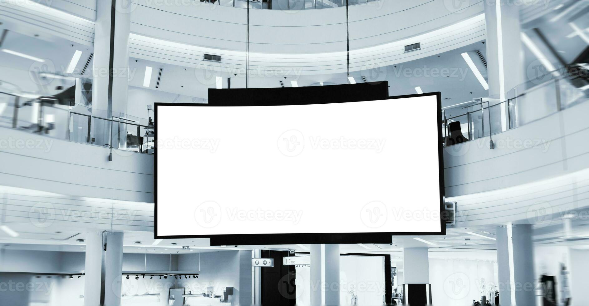 Indoor shopping mall advertising billboard. large video promotion LED screen in public space area photo