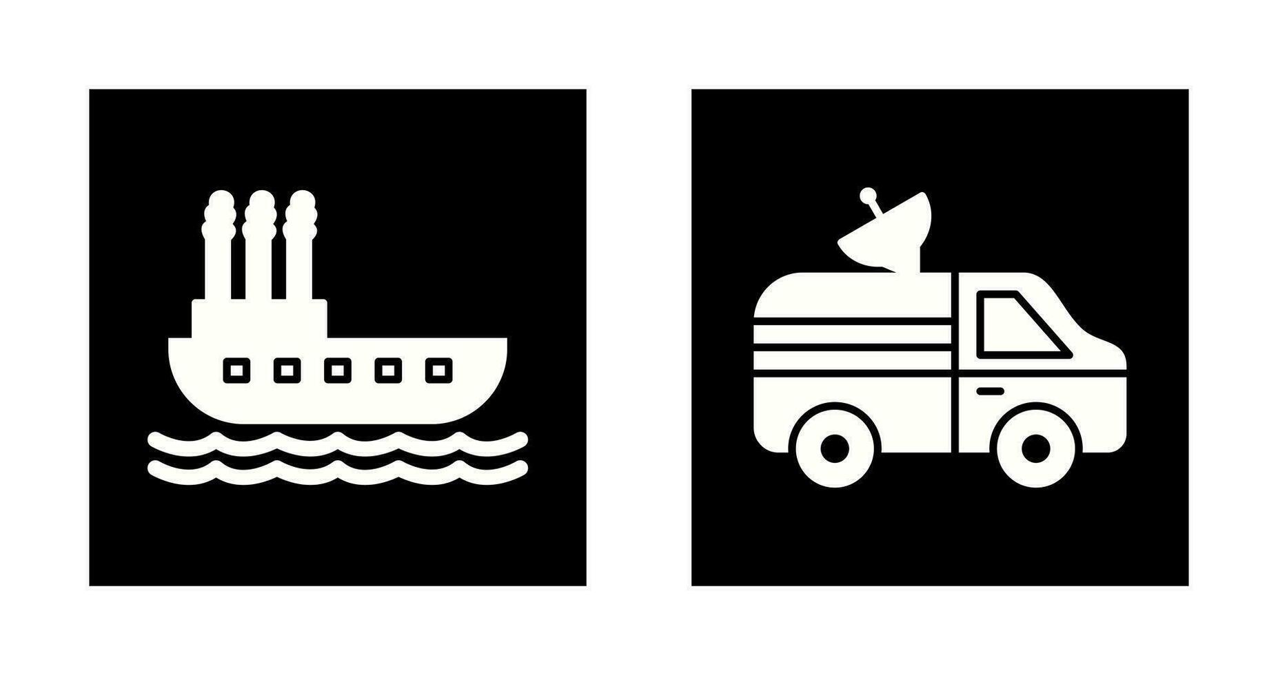 Steamboat and News Van Icon vector