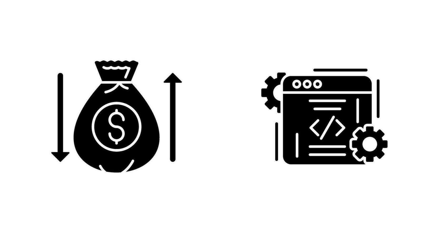 dinero bolso y codificación icono vector