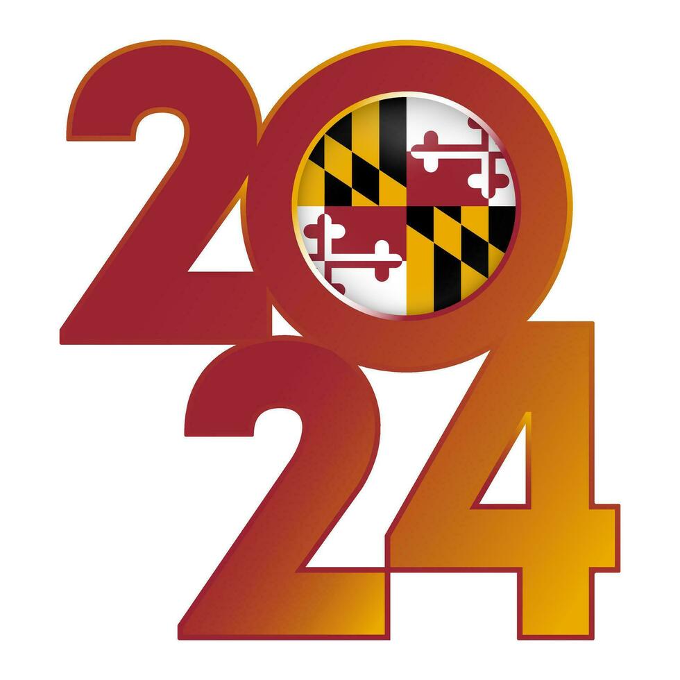 2024 banner with Maryland state flag inside. Vector illustration.