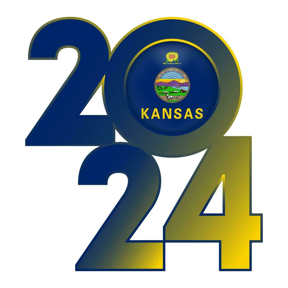 2024 banner with Kansas state flag inside. Vector illustration.
