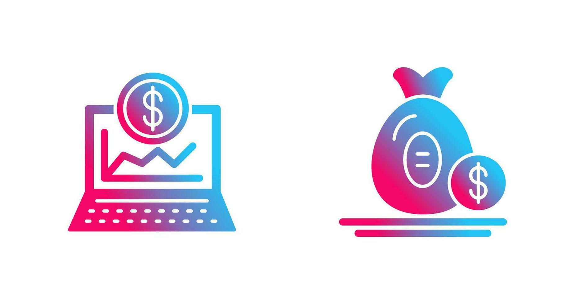 ordenador portátil y dinero bolso icono vector