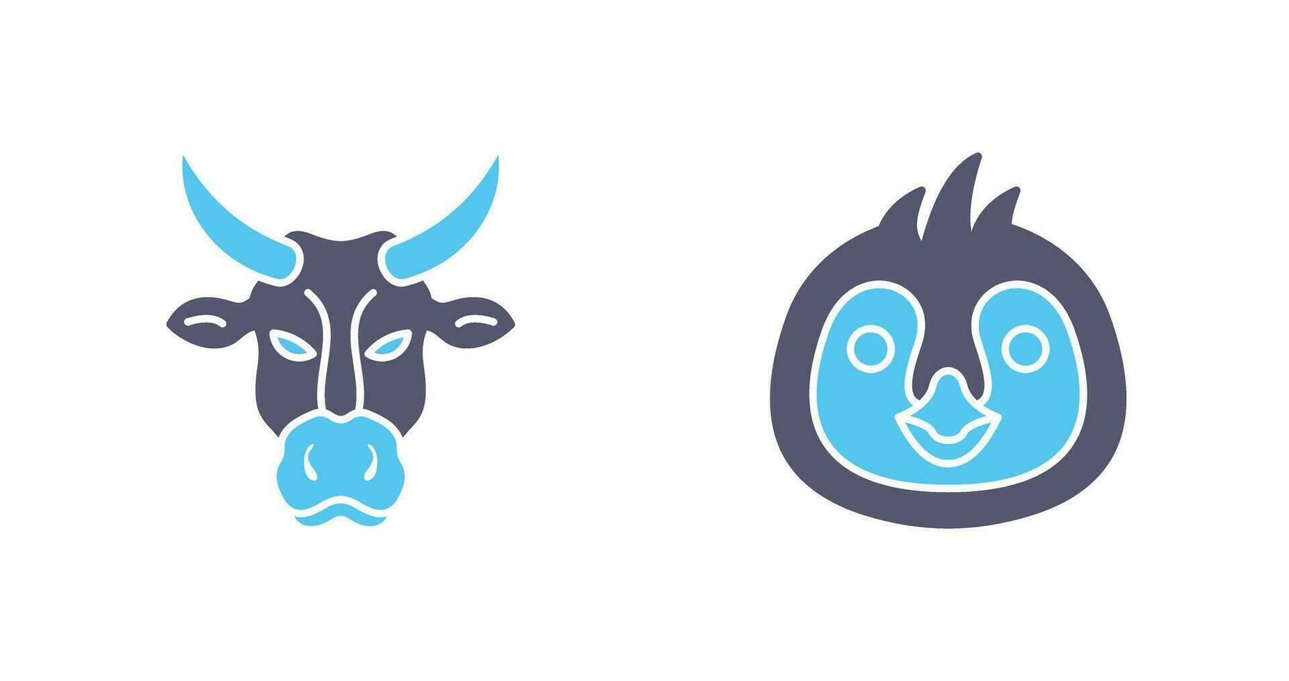 vaca y pingüino icono vector