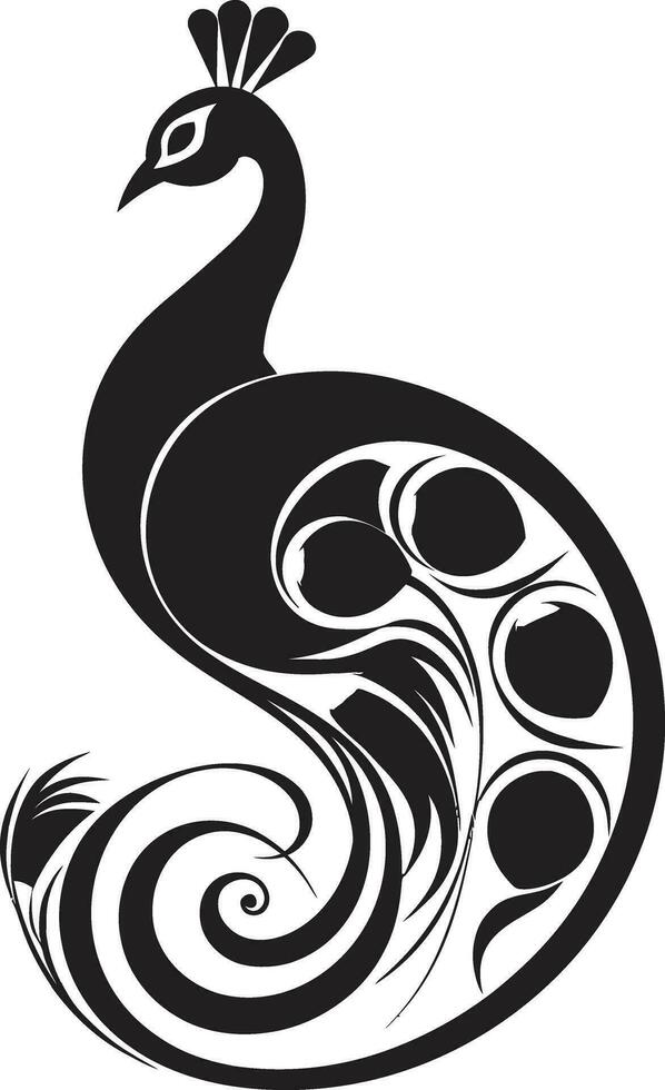 Inkwell Splendor Peacock Logo Icon Elegant Serenity Black Peacock Symbol Profile vector