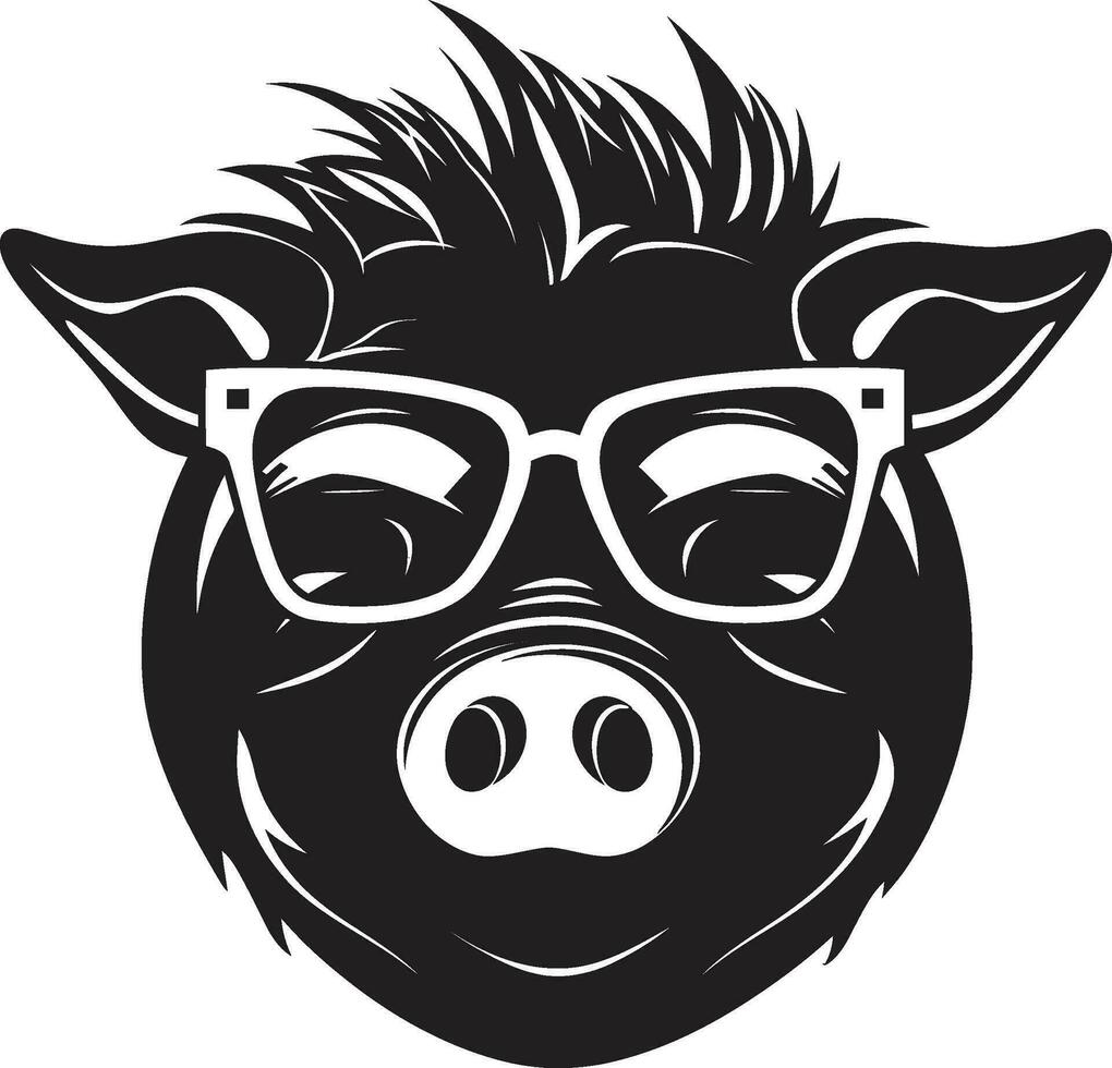 Artistic Piglet Badge Chic Pig in Moonlight vector